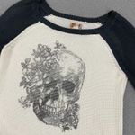Mudd Skull Sweater Women M Ivory Gray Roses Knit Scoop Neck Punk Goth Y2K Photo 1