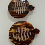 2 Vintage French Circle Cincher Ponytail Holder Hair Comb Brown Photo 0