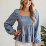 Altar'd State Blue Meadow Tiered Peplum Blouse Size Small NWT Photo 0