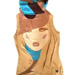K. A. Kitties Tan/Turquoise Graphic Design Sleeveless Shirt Top Sz M Size M Photo 3