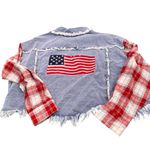 Miss Me  Distressed Plaid Denim American Flag Patchwork Cropped Jacket NWT Size S Photo 1