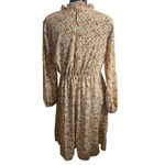 Floral Bohemian Midi Brown Blue Cream Long Sleeve Ruffled Neckline Sz 12 DresS Photo 2