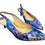 Boden Blue Floral Leather Slingback Kitten Heel Photo 0