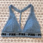 PINK - Victoria's Secret VS Pink Logo Band Padded Lace Racerback Bralette Light Blue Size Small Photo 0