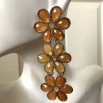 Gold tone orange yellow flower drop post earrings Photo 6