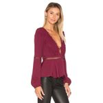 For Love & Lemons Deep V Long Sleeve Blouse Top in Wine Size Large Photo 2