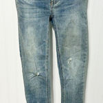 Free People Frayed Hem Distressed Mid Rise Skinny Jeans Blue Stonewash Size 24 Photo 0