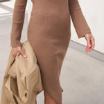 AYR The Crowd Pleaser Ribbed Sweater Midi Dress Camel Brown Size L NWOT Photo 0