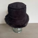 Black Faux Fur Oversized Black Bucket Hat Rocker Goth Y2K Reversible? One Size Photo 8