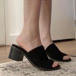 Maje NEW In Box Wave Suede Black Block Heel Mules Womens 38 / 7.5 Photo 1