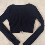Black Lace Up Front Sweater Crop Size M Photo 4