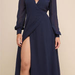 Lulus  My Whole Heart Dark Navy Blue Long Sleeve Wrap
Dress Photo 0