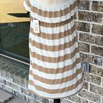 Xxi Off Shoulder Mini Dress Taupe Beige Stripe Knit Coverup Womens Small Photo 8