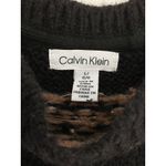 Calvin Klein Women Fair Isle Knit Sweater Black Brown White Crew Neck Size L Photo 5
