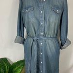 Universal Threads Blue Faded Button Down Raw Hem Belted Denim Casual Dress Small Photo 3