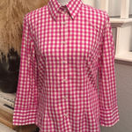 J. McLaughlin Pink Gingham Preppy Plaid Print Button Down Top Blouse Size 8 Photo 0