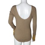 Free People Shirt Women Small Taupe Yellow Mod Stripe Cuff Thermal Top Bohemian Photo 3