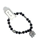 Boutique NWT Black Beaded Silver-Tone Rhinestone Elephant Pendant Stretch Bracelet Photo 5