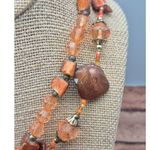 None Artisan Made Peach & Brown Beaded Necklace & Dangle Earrings Set Dyed Abalone Photo 5
