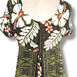 Vintage 90s Creations Hawaiian Maxi Dress Green White Hibiscus Dark Floral Size M Photo 7