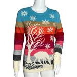 Talbots Sweater Womens Small Multicolored Wide Stripe Winter Scene Deer Knit Photo 0