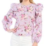 Chelsea & Violet Long Sleeve Ruffle Shoulder Floral Blouse Top Purple XS Photo 0