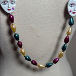Vintage Mardi Gras Mask Beaded Necklace Gold Photo 3