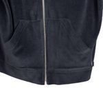 Chic Vintage Velour Long Sleeve Drawstring Hoodie with Zipper Front & Po… Black Size M Photo 5