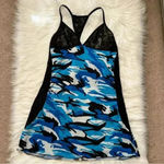 Virgo Blue Camo and Sheer Lace Lingerie Babydoll Slip Dress Large Photo 1