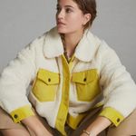 JODIFL  Contrast Corduroy Trimmed Button Up Sherpa Jacket Size S Cabincore Photo 0