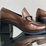 Franco Sarto Metallic Copper Brown Leather Chunky Block Heel Penny Loafers Photo 3