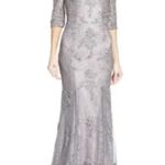 La Femme  Off the Shoulder Lace Mermaid Gown in Pink/Silver, Size 8​​​​​​​​​​ Photo 0