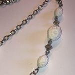 Sarah Coventry Vintage Silver Tone & White Floral Carved Beads & Earrings Set Photo 4