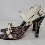Prada Calzature Donna White Leather Cinghiale Viola Slingback Heel Sandals Sz 39 Photo 11