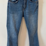 ZARA High Rise Cropped Flare Jeans Distressed Raw Hem Blue Denim Size US 8 Photo 0
