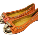 Jeffrey Campbell  Peach Leather Gold Cap Toe Braided Trim Ballet Flat Photo 0