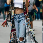 Womens Boho Hippie Beach Artsy Long Duster Kimono Cardigan‎ Kaftan Cover Up OS Blue Size undefined Photo 0