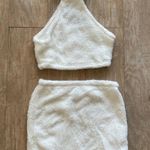 White sherpa crop tank top and mini skirt two piece set XS NEW Photo 0