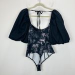 Free People  Prarie Rose Puff Sleeve Bodysuit Black Coquette Romantic Large NWT Photo 8