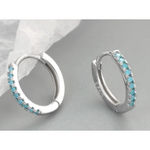 Boutique Unisex Turquoise White Gold Sterling Silver Hoop Earrings, 9mm‎ Photo 10