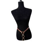 Casual Corner Brown Leather Brass Circle Buckle Western Boho Bohemian Belt Small Photo 1