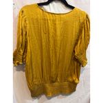 Catherine Malandrino  Yellow Gold V Neck Smocked Waist 3/4 Sleeve Blouse Top XL Photo 5
