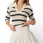 ASTR  the label Striped Open Knit Polo Sweater size Large Photo 0