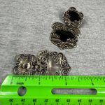 Vintage Black Silver Ornate Luggage Tag Articulated Earrings Scrollwork Design Photo 7