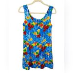 Vintage 90’s tropical colorful beach umbrella print short swim suit coverup med Blue Photo 4
