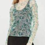 ZARA  Sheer Floral Blouse - Green and Cream Photo 0
