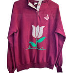 VTG Healthknit Flowers Floral Collar Grandma Burgundy‎ Sweatshirt Womens L Red Size L Photo 0