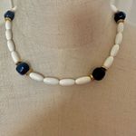 Trifari  vintage white and navy blue beaded barrel necklace Photo 1