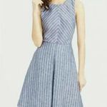J. Crew Womens Chevron Striped Fit & Flare Linen Mini Dress Cut Out Back Blue Size 8 Photo 0