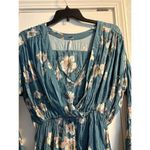 Free People Tuscan Dreams Teal Floral Long Sleeve Tunic Mini Dress Flowy XS Photo 2